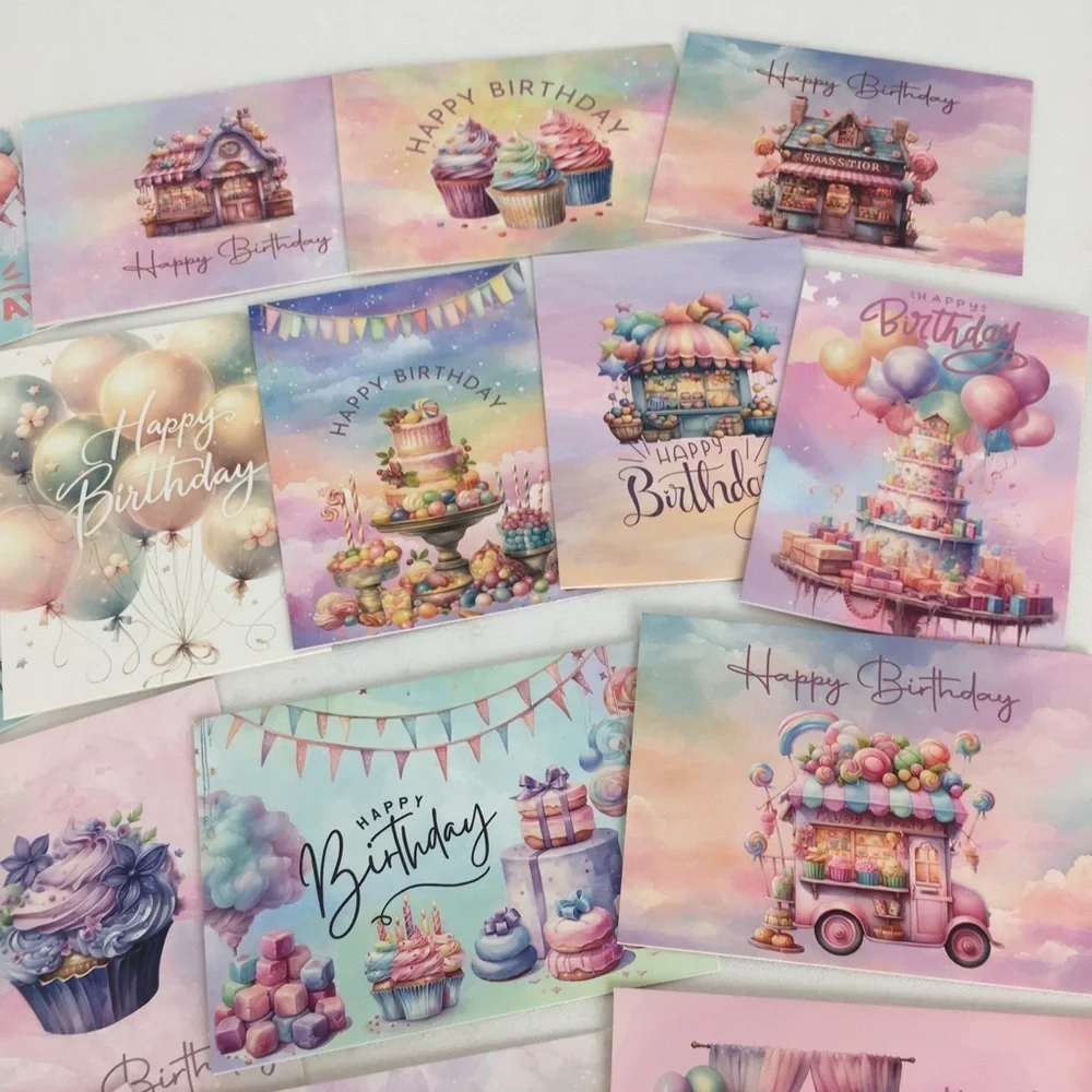 Assortment of 20 Cupcake Birthday Cards Pastel Pink Purple With Envelopes NEW